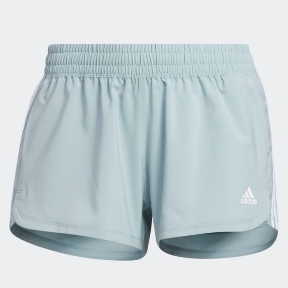 NWT Adidas Womens Medium Blue Pacer 3 Stripe Woven Shorts Aeroready Magic Grey M